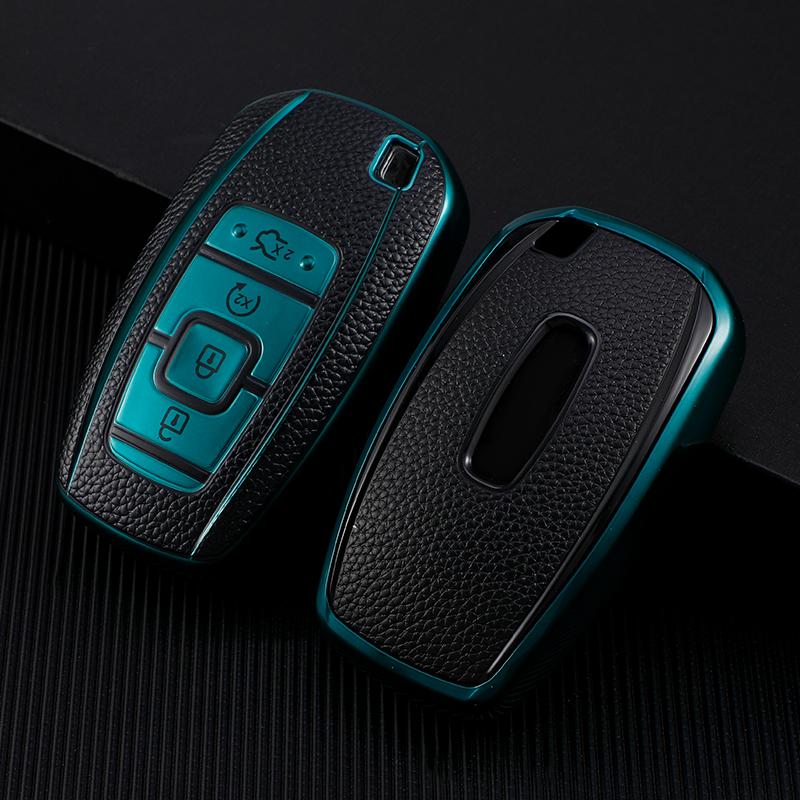 

TPU+Leather 4 Button Car Key Case Cover For Lincoln MKC MKZ MKX 2017 2018 2019 Car Holder Shell Colorful Car-Styling Accessories зелёный