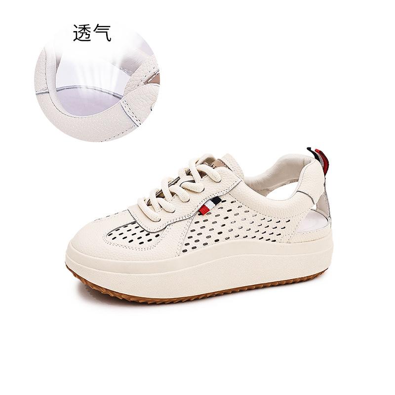 

Leather sandals women s 2025 summer new breathable hollow sports bag head sandals flat bottom wear small fragrant sandals 40 бежевий