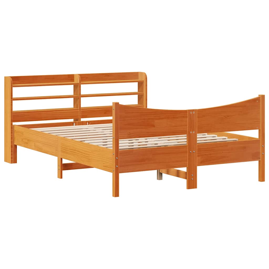 Solid Wood Bed with Headboard Wax Brown 150 x 200 cm Pine
