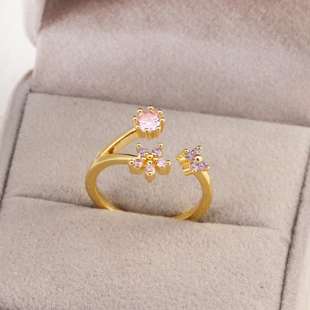 New Cute Colorful Zircon Flower Ring For Women Girl Fashion Vintage Zircon Adjustable Rings Jewelry Gift