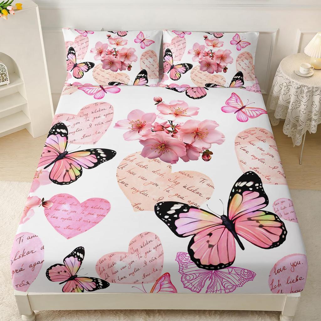 Beautiful Butterfly Pattern Mattress Three-Piece Digital Printing Mattress Bedding Set Adult Children