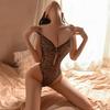 Sexy Leopard Print Deep V Lingerie Teddy for Women Hollow Out Snap Closure One Piece Bodysuit Roleplay Costume Temptation Outfit
