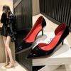 Red-soled High-heeled Shoes for Women's 2025 New Patent Leather Color-sensitive Side Empty Pointed Thin Heel Non-slip Light-mouth Women's Single Shoes