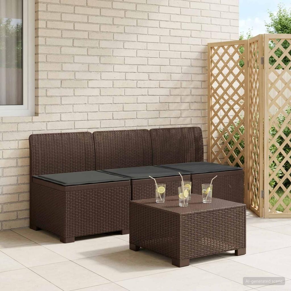 3 Seater Garden Sofa with Cushions Rattan Look PP Brown