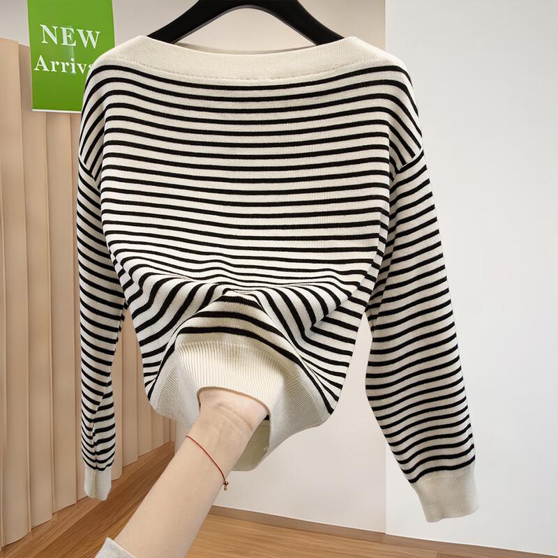 

Women s Elegant Striped Bardot Knit Top One Size