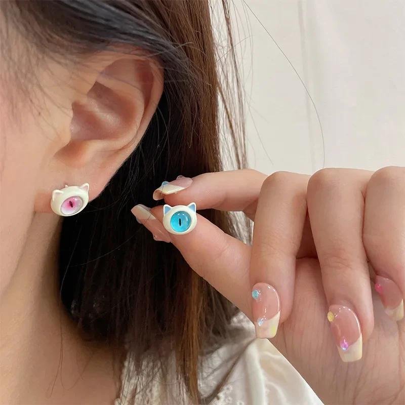 Creativity Cartoon Funny Little Monsters Ear Stud Earrings for Women Retro Fashion Personality Opal Evil Eye Y2K Jewelry Gift