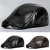 PU Leather Middle-aged Elderly Duck Tongue Hat Short Brim Flat Visor Cap Newsboy Flat Cap  Autumn