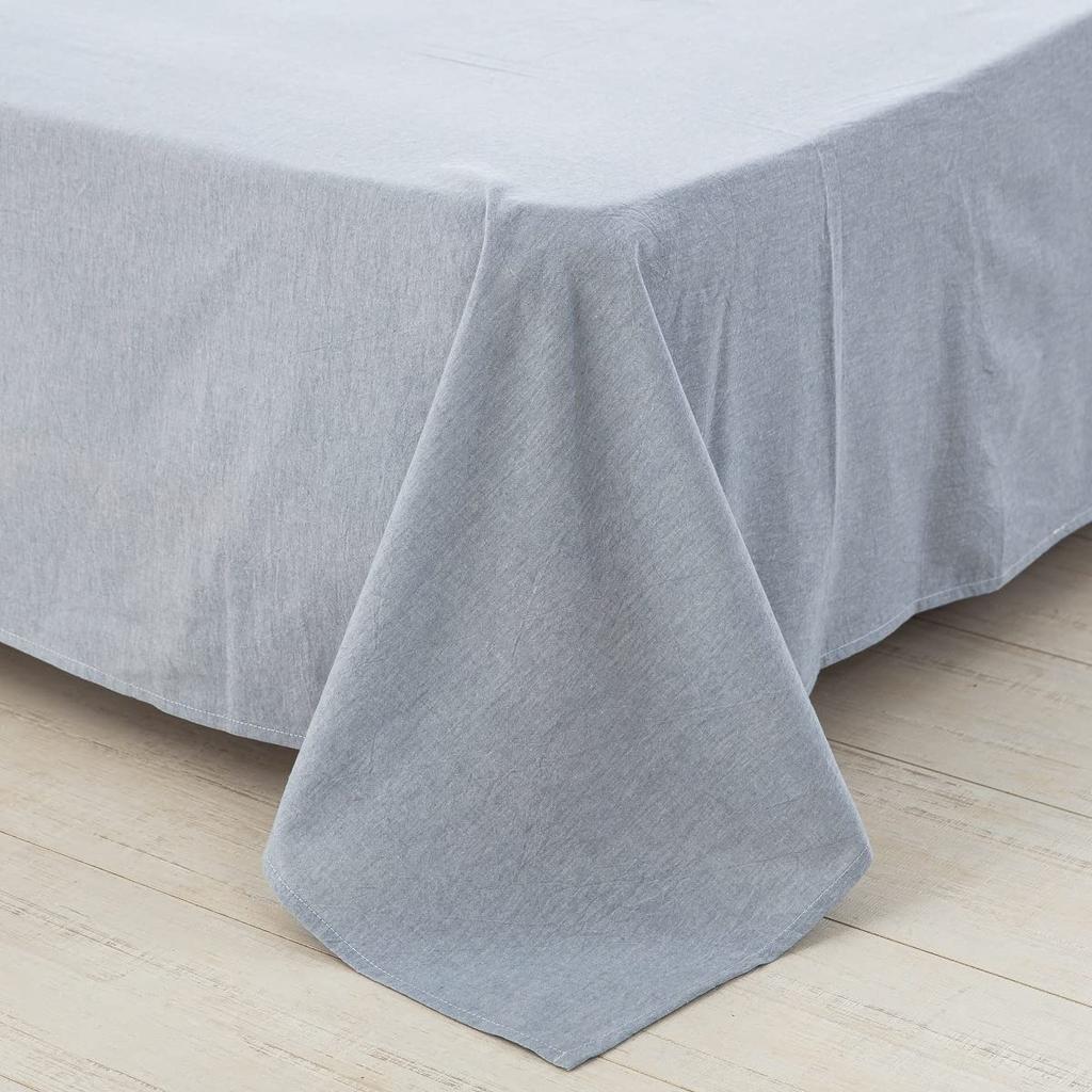 King size flat sheet (250x290cm), bed sheet, organic cotton upper sheet, 100% washed cotton, solid light blue