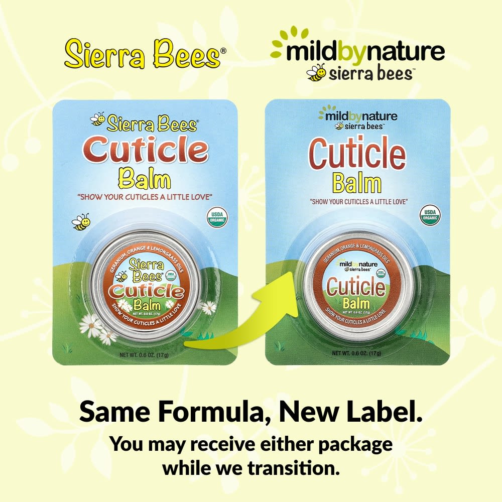 Mild By Nature Sierra Bees™, Cuticle Care Balm, Geranium, Orange & Lemongrass, 0.6 Oz (17 G)