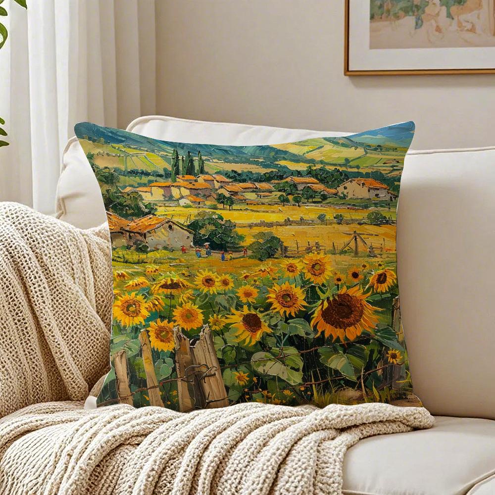 Classical Handpainted Iandscape Oil Painting Cushion Cover Pillowcase Antidustmite Living Room Sofa Decor Cushion Room