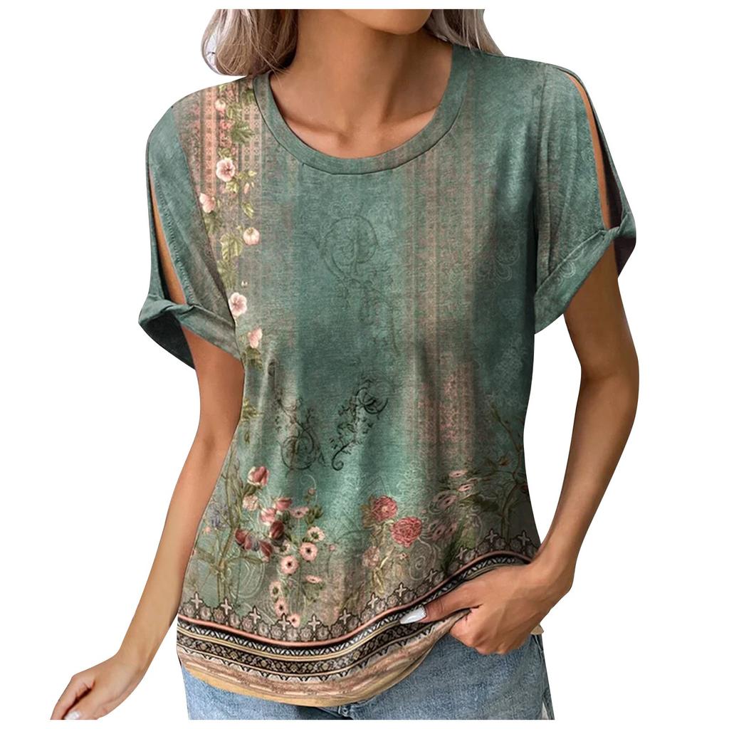 Women's Round Neck Hollow Sleeves Short Sleeve Tops Casual Tops Summer Tops For Women
