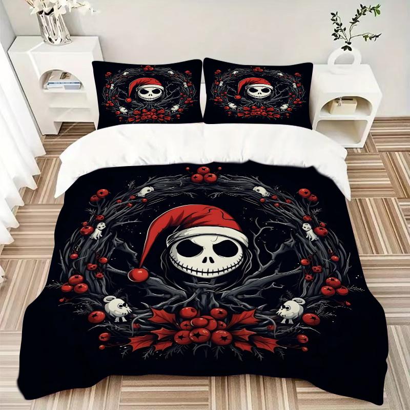 3pcs Disney Christmas Jack Print Cover Set Ultra Soft, Breathable, and Comfortable Bedding with Stylish Design for Bedroom and Guest Room Decor 1