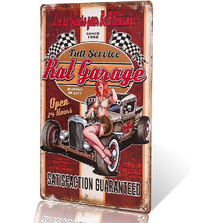 dingleiever-Rat Garage Metal Sign Vintage Home Decor Garage Wall Art Rat Rod Stickers Coffee bar Sign