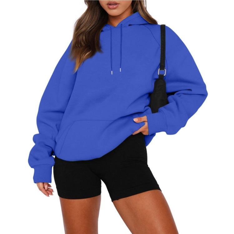Plus Size Women's Velvet Hooded Sweatshirt Thickened Long Sleeve Pullover Solid Color Casual Autumn Fashion