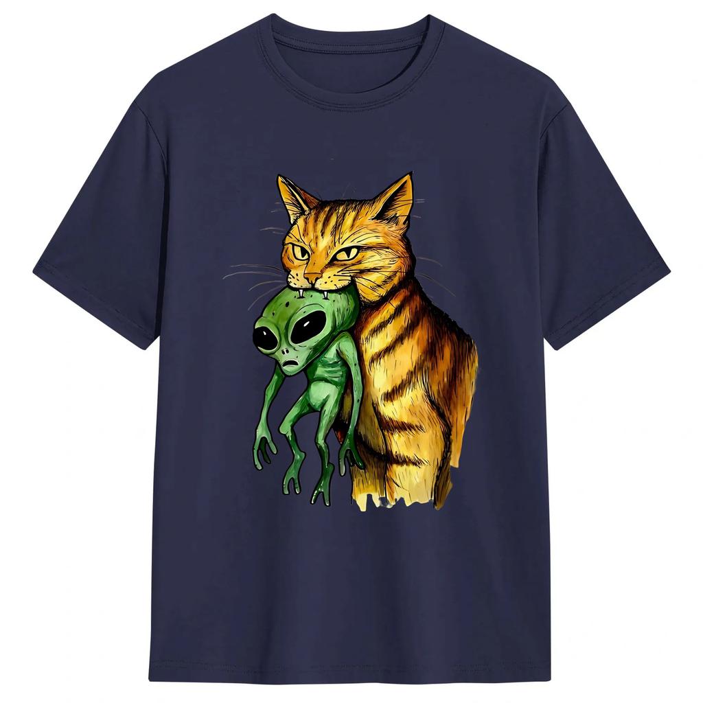 Funny Green Alien Cat Meme TShirt Unisex Round Neck 100 Cotton T Shirts Short Sleeve Tee Shirt Plus Size Clothes
