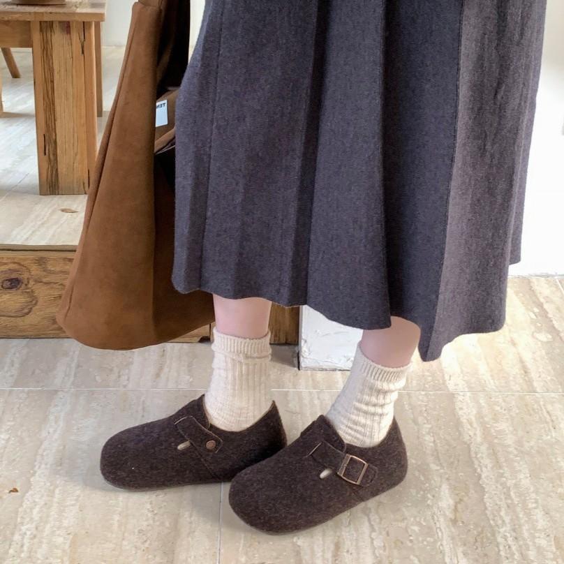 Mori retro woolen platform Boken shoes women's winter new one-pedal velvet cotton shoes fluff