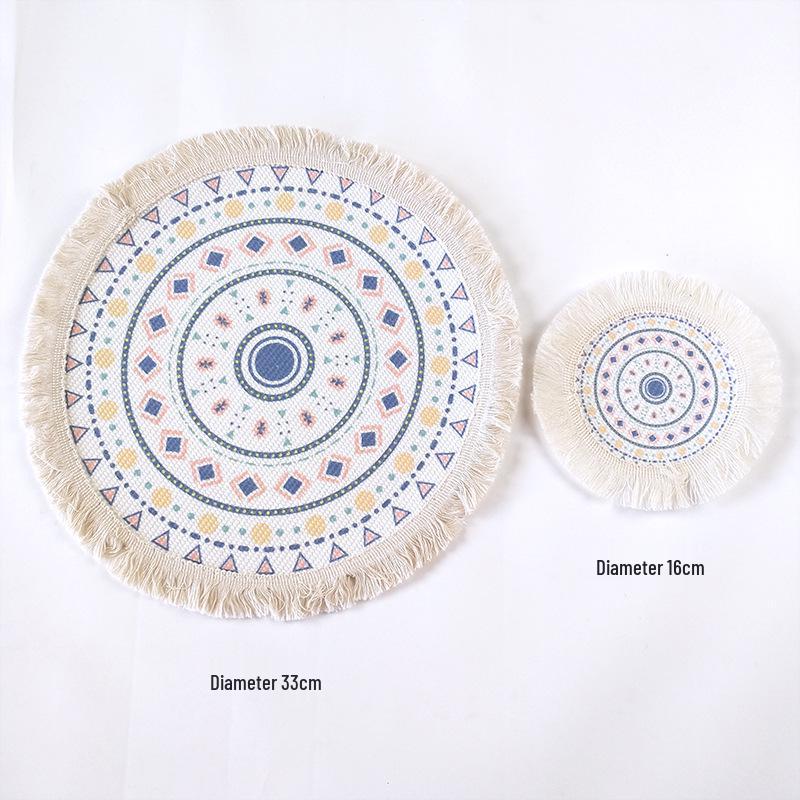 Bohemian Woven Cotton Tassel Placemat & Heat-Resistant Pad
