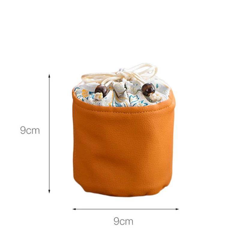 Leder Outdoor Reise Teegeschirr Aufbewahrungstasche Teegeschirr Zuhause Chinesische Teetasse Geschenkpaket Schmuck Teetasse Kordelzugtasche 2025 Neu