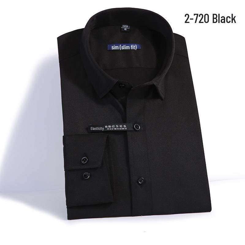 Men's Slim Fit Long-Sleeve Business Shirt with Pocket - Solid Color for Spring and Autumn