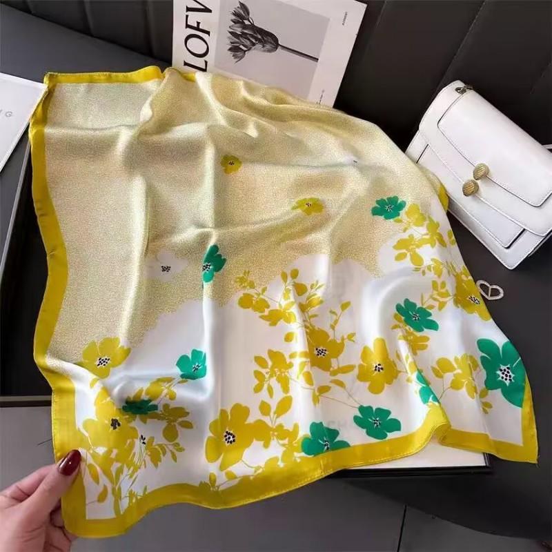 70x70cm Lightweight Cotton Silk Square Scarf With Boho Floral Print Breathable Neck Wrap Women