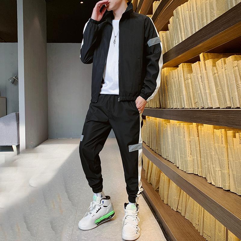 Wiosna Męski Młodzieżowy Rekreacyjny Sportowy Modny Kurtka Długie Spodnie Casualowy Zestaw Mężczyźni