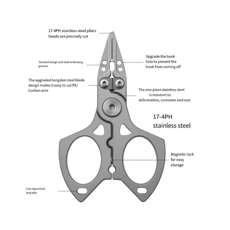 Braided Fishing Line Cutter Rings Openers with Lanyard Fishing Pliers Multifunctional Fishing Tackle Stainless Pliers