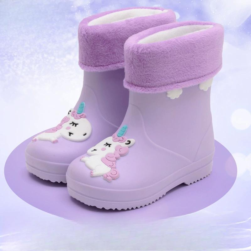 Children's Rain Boots, Girls' Drawstring with Fleece, Boys' Anti Slip Water Shoes, Cartoon Cute Rain Boots, Children's Rain Shoes