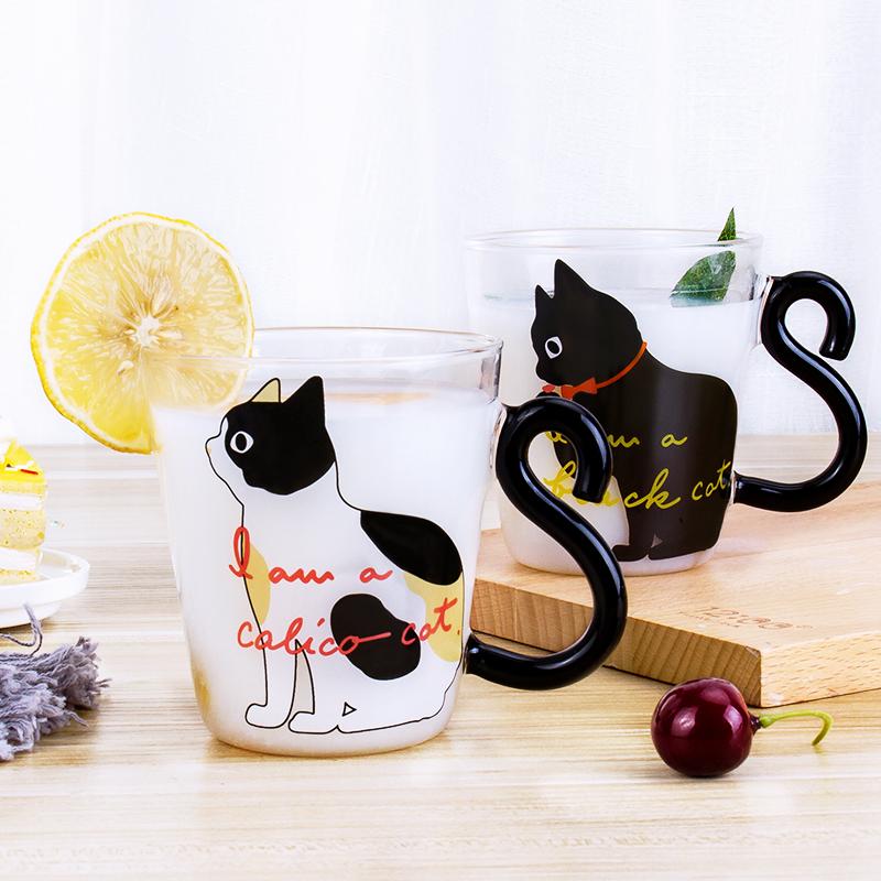 250ML Cute Cat Heat-resistant Glass Coffee Mug Drinking Water Milk Tea Beverage Cup Cartoon Juice Cups Gift Home Office Supplies