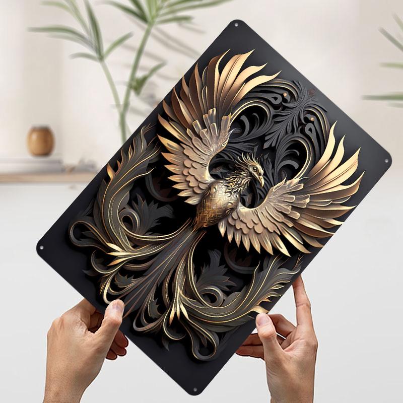 Affiche Métallique Phoenix Doré Noble Art Mural Personnalisé Panneaux Rétro Vintage en Fer Blanc pour Man Cave Bar Accessoires Décoration Esthétique