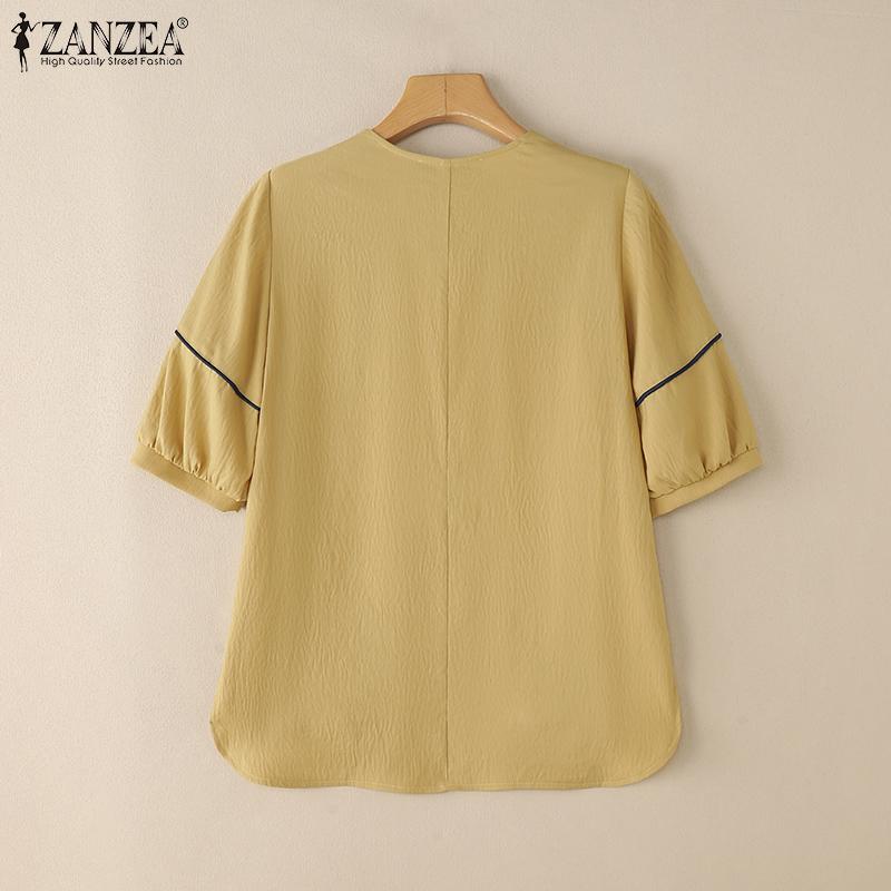 ZANZEA Damen Lässig V-Ausschnitt Locker Sommer Halbarm Bluse