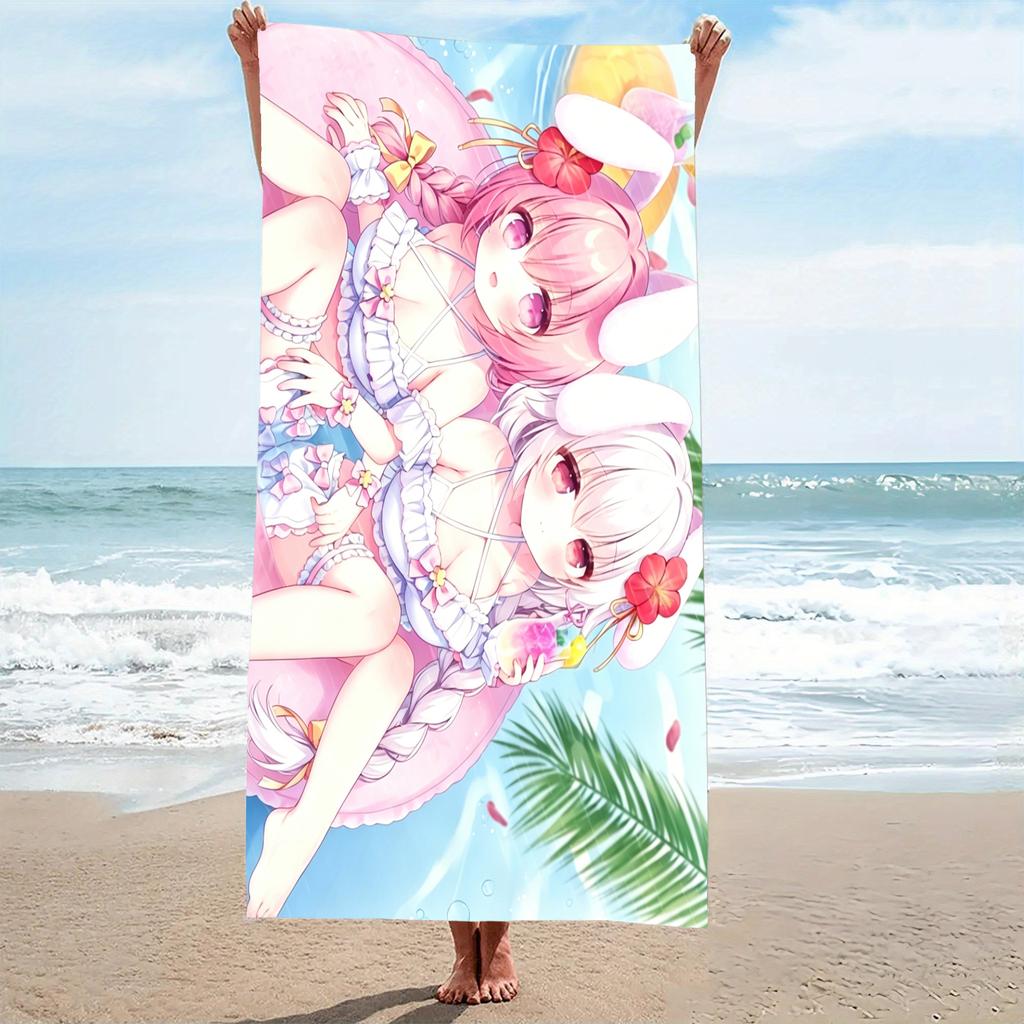 Kawaii Anime Girl Beach Towel Microfiber Quick Dry Super Absorbent Oversized Bath Pool Towel for Travel Swimming Beach Vacation