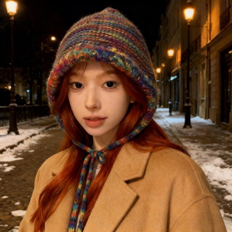 Winter Ear Protection Hat Rainbow Stripe Knitted Headgear Korean Women Fisherman Cap Girls Ski Riding Bonnet