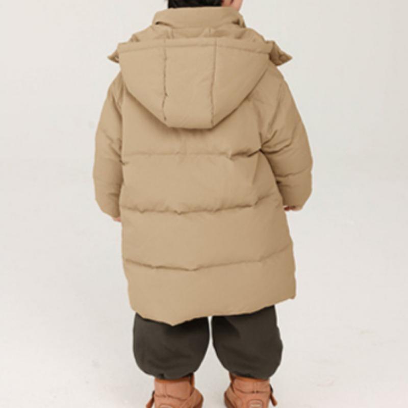 Chaqueta de plumón para niño, ropa de invierno larga para niños pequeños y medianos, chaqueta de algodón estilo coreano, chaqueta con capucha gruesa de plumón de pato blanco