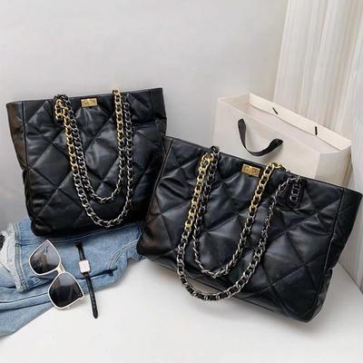 2023 New 22B Black Gold Tote Bag Large Capacity Sheepskin Rhombus Chain One Shoulder Underarm Leather Women's Bag