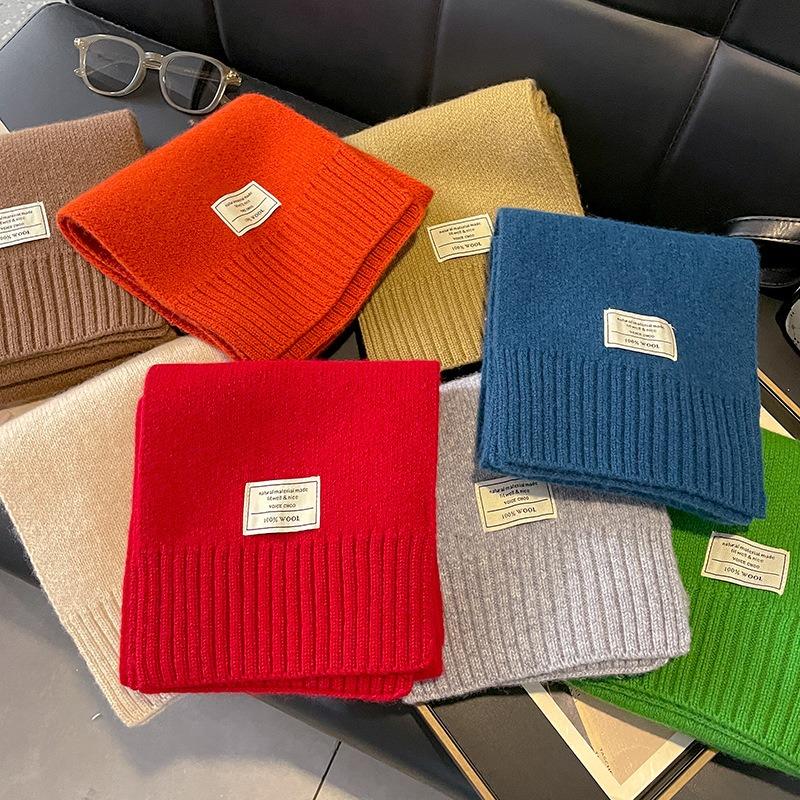 Autumn and winter monochrome dual-purpose extended warm knitted soft waxy skin-friendly wool scarf shawl schoolgirl
