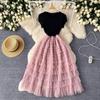 European and American style light luxury high-end dress women's summer mesh stitching design sense waist thin super fairy dress