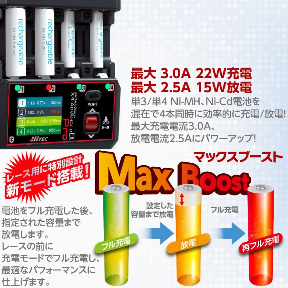 Charger X4 Advance EX PRO 44360 Charger for and AAA Fast and High PD Easy Official Japanese Product Hi-Tec AA/AAA AA, AAA, Batteries, Charging,