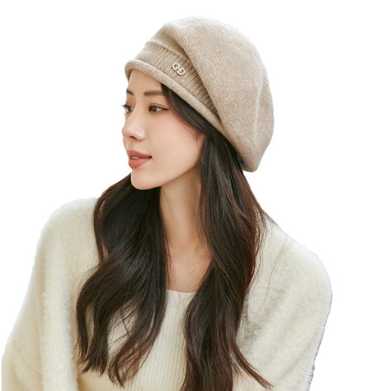 Women's Fashion Autumn Winter Warm Solid Color Hat Ladies' All Match Thick Knitted Wool Beret