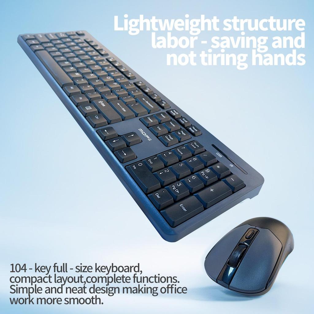 Tastatură wireless silențioasă cu 104 taste pentru birou și laptop - Compatibilă Windows/macOS/Chrome OS