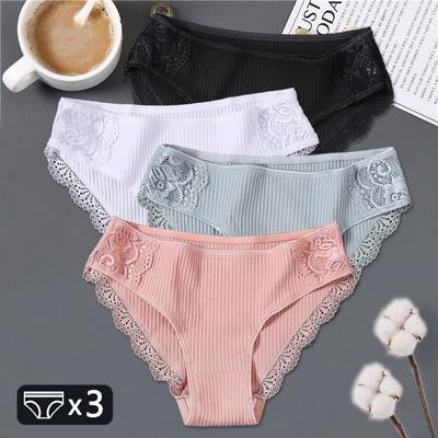 3 sztuk/zestaw damskie bawełniane majtki M-2XL Low-Rise bielizna Trendy Patchwork koronkowe figi kobiece miękkie kalesony bielizna 2022