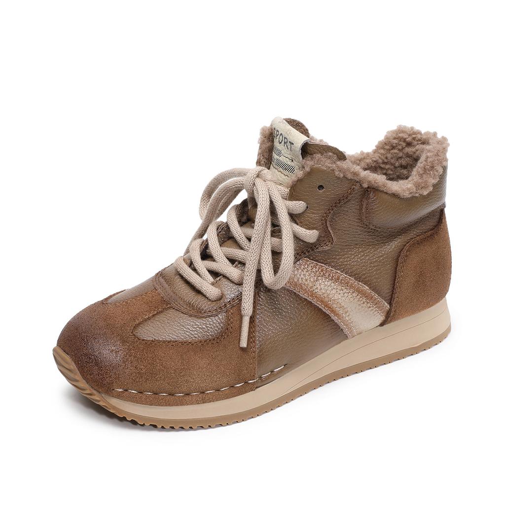 Johnature Plüschige, warme Freizeit-Sportschuhe zum Schnüren, weiche Sohle, bequem und vielseitig – flache Damenschuhe