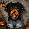 T-shirt d'Halloween pour femme avec imprimé lettres, Manches courtes décontracté à col rond, Vêtement de tous les jours