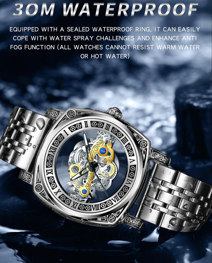 Men Watch Sports Retro Carved Genuine Leather Stainless Steel Tourbillon Waterproof Hollow Out Male Fashion Quartz Watches gift