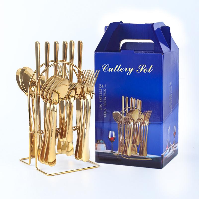 

24 шт. / комплект столовых приборов из нержавеющей стали 1010, четыре основных предмета, набор вилок, ложек и ножей в западном стиле, набор столовых приборов, набор столовых приборов, вешалка, подарочная коробка