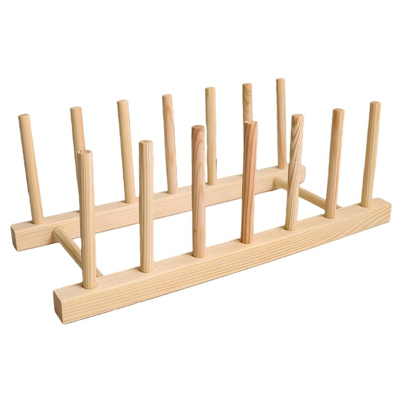 2Pieces Natural Wood Dish Rack Dish Drainer For Cups Bowls And Cutlery Storage For Home Kitchen Organization Accessory
