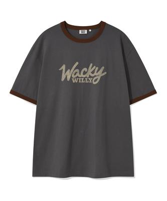 WACKY WILLY Typo Ringer Short Sleeve T-Shirt Charcoal