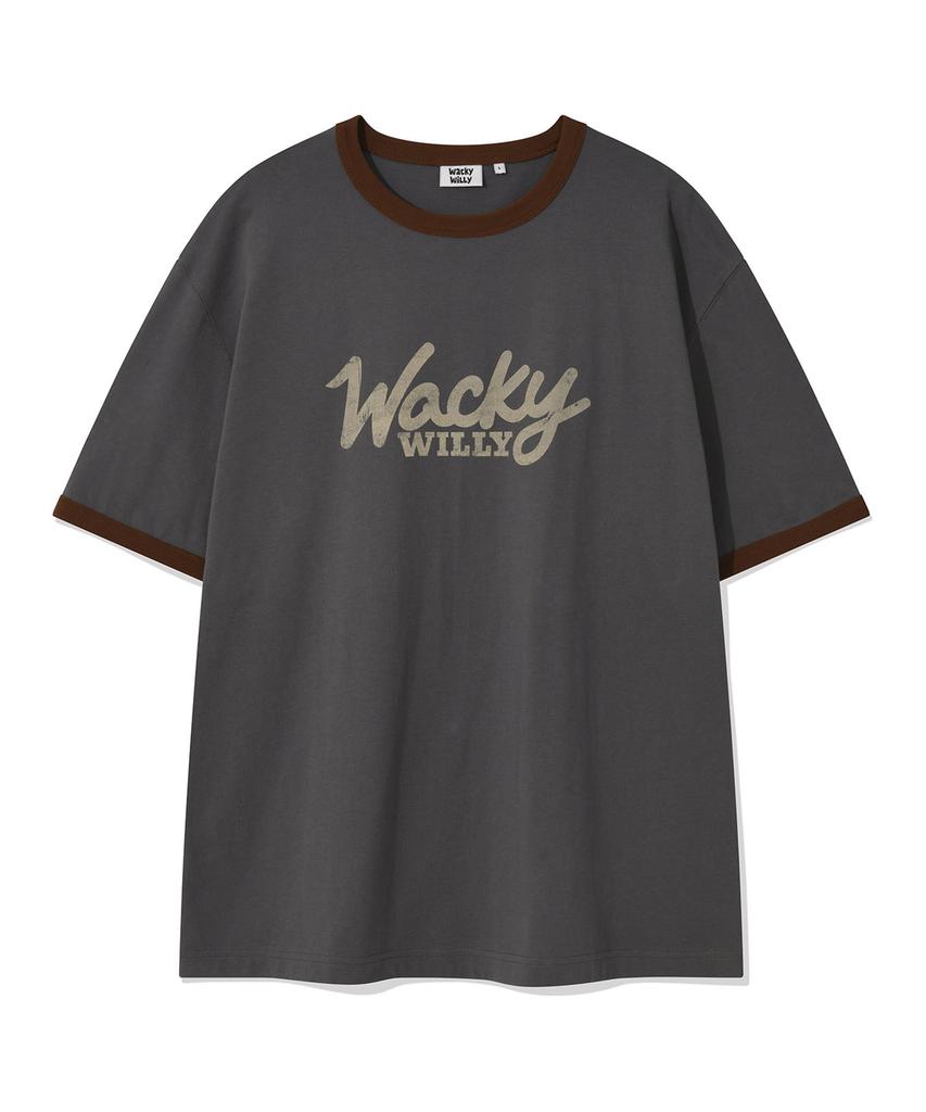 WACKY WILLY Typo Ringer Short Sleeve T-Shirt Charcoal
