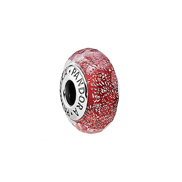 Pandora Shimmering Glass 925 Silver Cut Facet Charm Red Unisex Charm 791654 Red