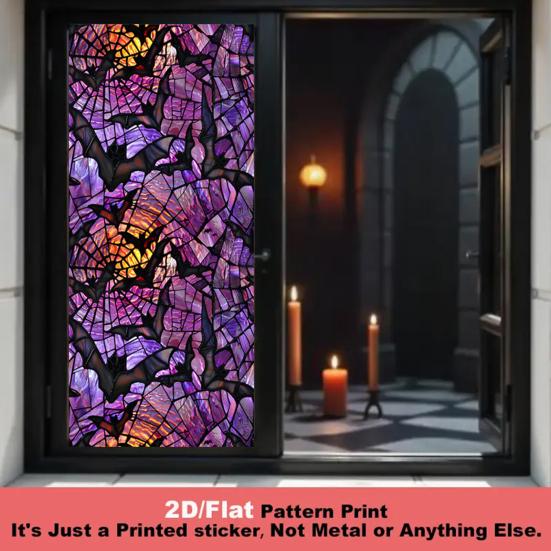Halloween Window Sticker Stained Glass Style Witch Bats Decal Removable Pumpkins Ghosts Static Window Cling for Party Decoration