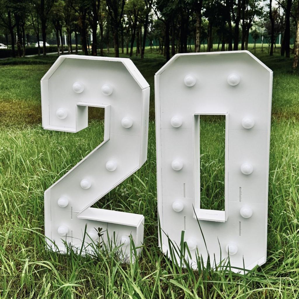 1Pc 91.5CM/36Inch Light Up Digital Marquee Frame Warm Lights KT Board Number 0-9 Plug-in KT Board  Birthday Party Decorative Light Anniversary Decor